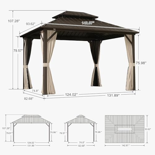PURPLE LEAF Outdoor Hardtop Gazebo 8' x 12' Galvanized Steel Aluminum Frame - Image 2
