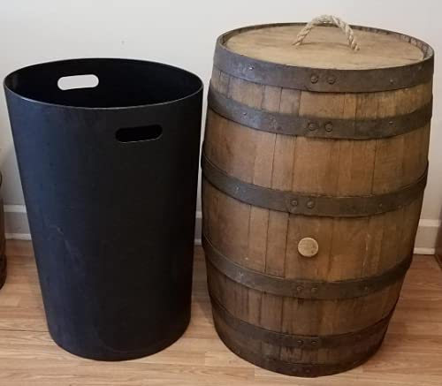 Aunt Molly's Barrels Whiskey Barrel Trash Can with Liner-Detached Lid with Rope Handle
