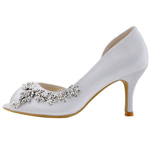 ELEGANTPARK Wedding Heels Peep Toe Wedding Shoes for Bride High Heels Rhinestones Bridal Shoes Satin Evening Party Prom… - Image 3