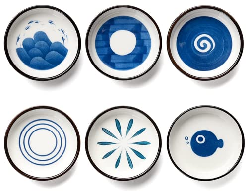 NatureMan Ceramic Sauce Dish Set of 6 Soy Sauce Dipping Bowls Appetizer Plates Side Dishes Serving Dish, Small Seasoning Dishes Dipping Bowls,Japanese Style Dinnerware Set