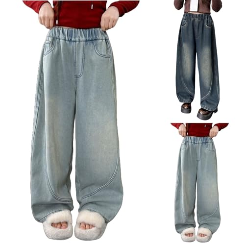 Betadog Girls Wide Leg Jeans Elastic Waist Denim Pants Baggy Jeans for Girls，6-14 Years Cargo Pants for Girls
