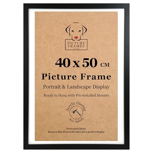 40x50 CM Black Picture Frame – Large 40x50cm Display, Poster Size Photo Holder, Black Frame for Wall Mount, Wooden Style, 40 x 50 cm Format, Ideal for Prints & Artwork