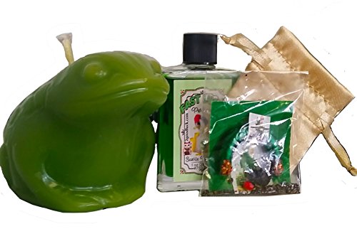 Victoria Rey Money Frog Candle Kit - Prosperity, Casino, Feng Shui, Witchcraft, Pagan, with Perfume & Amulet