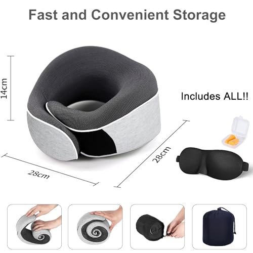 Image of Travel Neck Pillow, Best Memory Foam Airplane Pillow for Headrest, Soft Adjustable Pillow for Airplane, Car and Home, Recliner (Grey1)