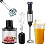 Mixer de Mão, 4 em 1 Mixer de Mão com Um Copo de 700ML, Triturador de 500ML, Batedor de Aço Inoxidável com 4 Pás, 1000W, 5 Velocidades, Adequado Preparar Iogurte, leite de Soja, Carne Moída(220V)