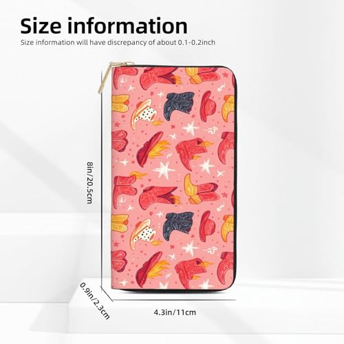 Leather Thin Slim Wallets for Women Men - Fashion Vintage Red Cowboy Boots Print Card Wallet Holder with Zipper2