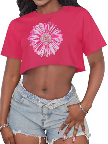 Image of Crop Tops for Women Oversized Short Sleeve T Shirts Crew Neck Cropped Tees