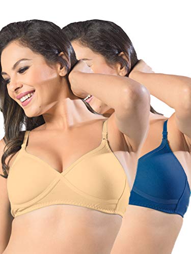 Image of SONARI Womens Non Padded Regular Cotton Bra | Wire-Free, Medium Coverage, Sewn-in Bump for Natural Lift, Polycotton Blend Fabric, Hook & Eye Closure, Adjustable Straps - Violet