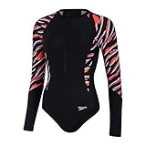 Speedo Long Sleeve Paddle Badeanzug für Damen, Schwarz/Siren Red/Miami Lilac/Weiß, 30 (DE 34)