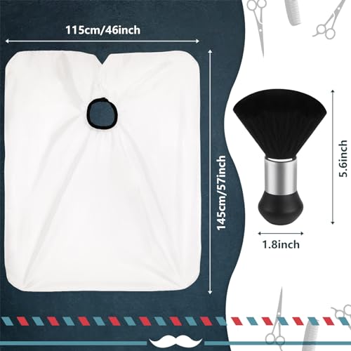 Image of FEBSNOW Barber Cape Professional Hair Cutting Cape with Neck Duster Brush | Full Coverage Haircut Apron for Adults, 47x56 inches, Adjustable Neckline, Keep Clothes Clean Dry, Home Salon Barber Supplies