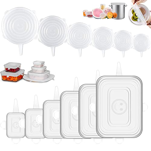 DGN Tapas Silicona Ajustables Cocina,12 Piezas Tapas de Silicona Elásticas,Reutilizables y Ecológicas,Tapas Elásticas de Silicona,Cuadradas y Redondas,para Tarros,Cuencos,Alimentos Tapa Tazas