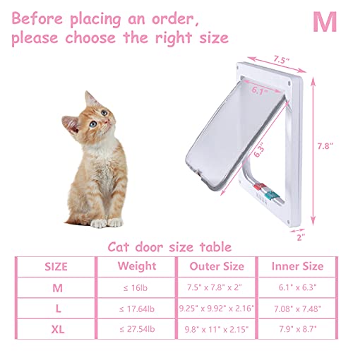 goTeamghjkl Cat Door Flap (Outer Size 7.5" x 7.8"), 4 Way Locking Medium Cat Door for Interior Exterior Doors, Weatherproof Pet Door for Cats Doggie Kitty and Kittens with Circumference < 15.75"