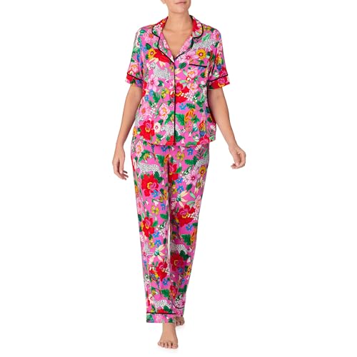 Room Service Womens Pajama Sets, Short Sleeve Stretch Rayon Button Down Top with Pants 2 Piece Lounge Sets for Women