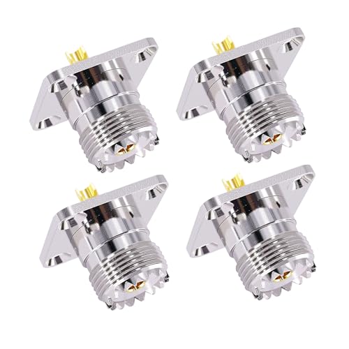 CNARIO 4PCS UHF Female Coax Adapter PL259 PL-259 SO239 Bulkhead Connector PL-259 Adapters 4Hole Panel Chassis Mount Flange Panel Mount Adapter Solder Cup Coaxial Coax Connector