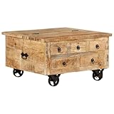 vidaXL Raues Mangoholz Couchtisch mit 5 Schubladen 1 Staufach Vintage Beistelltisch Wohnzimmertisch Kaffeetisch Sofatisch 70x70x40cm - 6
