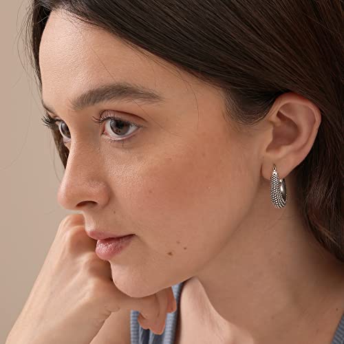 LeCalla 925 Sterling Silver Bali-Style Hoop Earrings Lightweight Click-Top Antique Two-Tone Beaded Italian Bali Style Earring Hoops for Women2