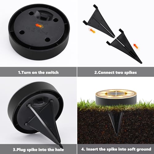Joomer Solar Ground Lights, 16 Pack 8 LED Solar Lights Outdoor IP68 Waterproof Disc Light In-Ground Landscape Lighting Outdoor for Patio Pathway Lawn Yard Driveway Walkway (Warm White) - Image 6
