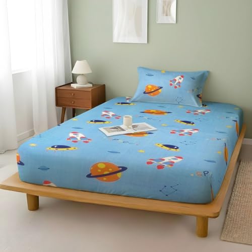Image of Weave & Decor Kids Fitted bedsheets Single Bed 36x78x6 inch with Pillow Cover 20x30 inch, Breathable Soft Fabric, for Single Mattress