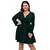 SCOMCHIC-Womens-Plus-Size-Long-Sleeve-Wrap-V-Neck-Tie-Waist-A-Line-Mini-Short-Dress SCOMCHIC Women's Plus Size Dress V Neck Long Sleeve Casual Short Mini Dress Emerald Green Wedding Party Dress 2XL