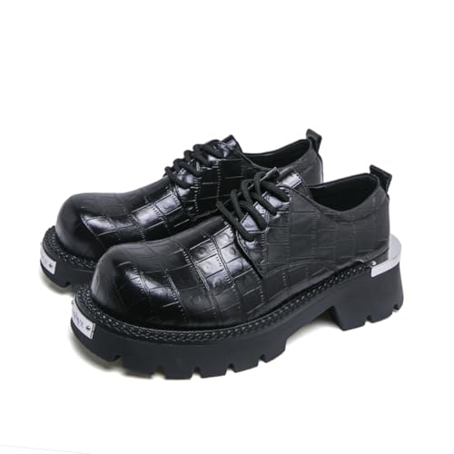Men's Black Studded Platform Derby Shoes, Punk-Inspired Lace-Up Dress Shoes with Chunky Sole, Edgy Fashion Statement Footwear for Street Style, Parties & Daily Wear (9.5,N3-Black)