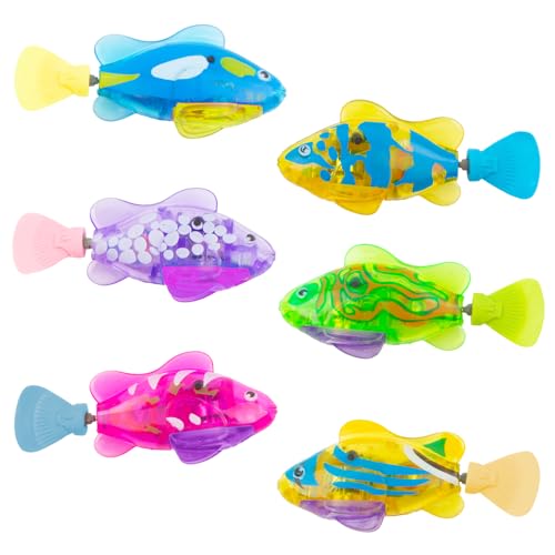 WDKXCN 6 Stück Roboter Fisch, Elektronische Fisch mit Leuchtende, Robo Fische für Kinder, Schwimmender Fisch Badewanne Spielzeug Elektrisch, Fisch Spielzeug für Kinder Badewanne Robo Fish