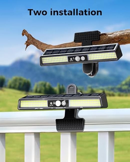 102LEDs Clip on Solar Lights Outdoor, 500LM Bright Solar Motion Lights Outdoor Waterproof, 6000K Security Solar Lights for Chain Link Fence Gutter Garage Camping (2Pack)