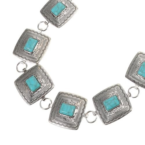 BESPORTBLE Turquoise Waist Chain Belt: Retro Boho Square Charms Link Cowgirl Body Chain Jewelry for for Dress Jeans Country Concert Outfit3