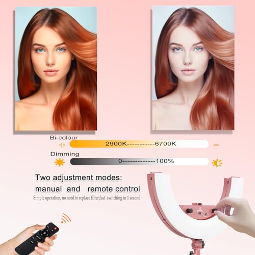 Image of Ring Light 18 INCH Kit,55W6700k Dimmable LED Light, Tripod Stand, Remote Controller,Box for Camera,Smartphone,YouTube,TikTok,Self-Portrait Shooting,CRI95 (Pink)