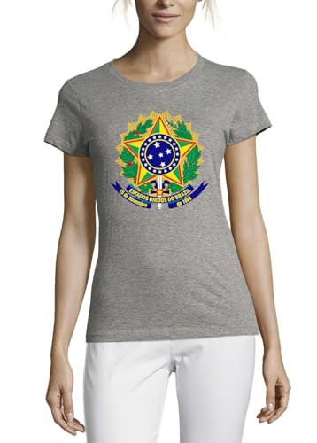 T-shirt coton femme gris Blason du Brésil coupe premium