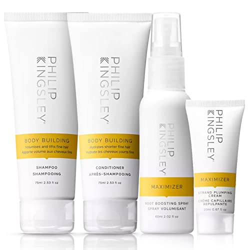 Philip Kingsley Body-Building Volumizing Hair Products Set - Shampoo, Conditioner, Root Boosting Volumizer Spray and Hair Plumping Volume Cream for Lifting Fine, Limp, Flat, Flyaway Hair