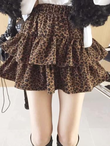 URAWESO Jupe courte à volants à couches multiples style Lolita léopard pour femmes, style Y2K – vue 3
