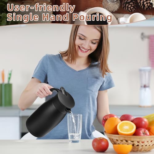 Image of Norme 2 Pcs Thermal Coffee Carafe Insulated Stainless Steel Coffee Carafe for Hot Liquid Vacuum Thermal Pot Creamer Pitcher Dispenser with Brushes Keeping Hot Water Milk(Black,34 oz)