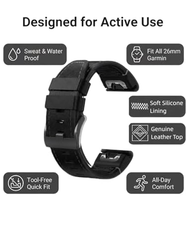 Correa de Cuero 26mm para Garmin con Forro de Silicona miniatura 5