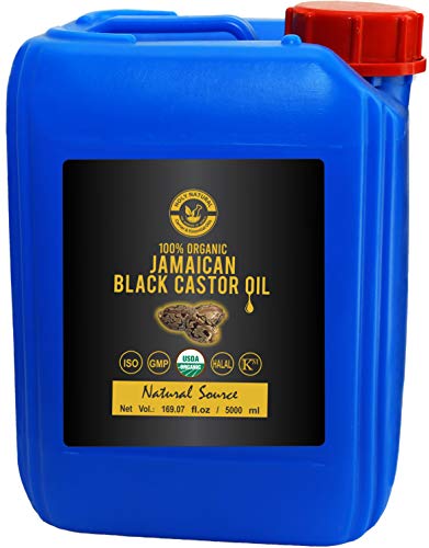 Organic Jamaican Black Castor Oil (169.07 fl oz) USDA Certified, Traditional Handmade with Typical and Traditional roasted castor beans smell,100% Pure black Castor Oil (No Additive, No preservative)