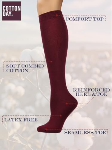 Image of COTTON DAY Women's Soft Combed Cotton Knee High Long Calf Dress Socks Seamless Toe Black White Gray Navy Blue Brown 3 Pack