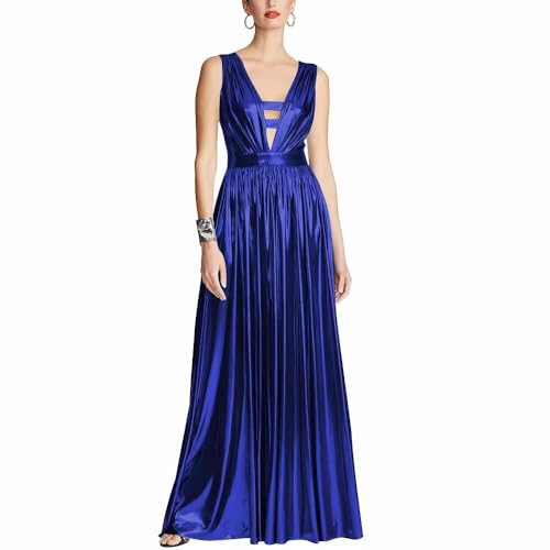 Robe de soirée métallique liquide à col en v : robe élégante plissée taille haute
