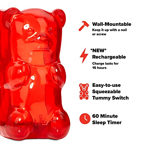 Gummygoods Squeezable Gummy Bear Night Light For Kids Room, Babies, Toddlers, Nursery | Rechargeable, Portable, Cordless, 60 Min Sleep Timer (Red) #TOP2