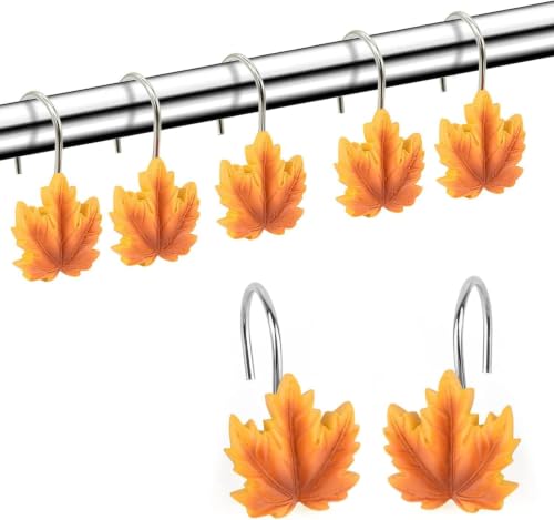Maple Leaf Shower Curtain Hooks,12 Anti Rust Decorative Shower Curtain Ring - image 1