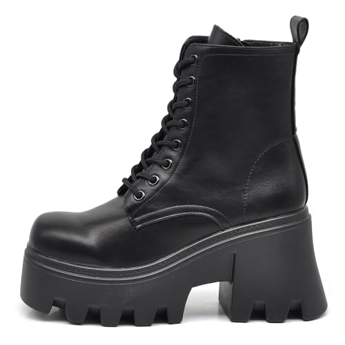 IF FASHION Bottines pour femme en cuir synthétique avec talon épais plateforme semelle compensée double fond tank MP752-1, 39 EU