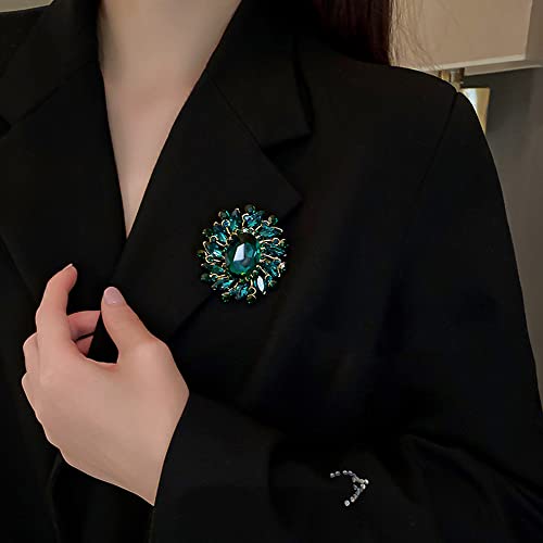 Image of Rhinestone Flower Brooch Pin for Women Girls Vintage Emerald Crystal Lapel Pins Elegant Wedding Bouquet Brooches Dress Clothing Collar Suit Tie Jewelry Accessory Clip for Scarf Coat Shawl Hat Bag Art