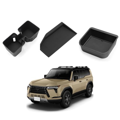 smabee 3PCS Fit for 2024 2025 2026 Lexus GX 550 GX550 Center Console Cool Box Organizer + Wireless Charging Protective Mat + Cup Holder Insert Accessories Black