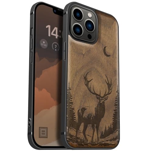 Coque antichoc iPhone 13 Pro Max bois noyer compatible avec chargeur MagSafe