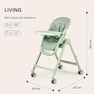 PEG Living Seggiolone Pappa dalla Nascita, Design Contemporaneo, Funzione Sdraietta, Altezza Regolabile, Doppio Vassoio, 4 Ruote 360°, Chiusura Compatta, 0–3 Anni (0–15 kg), Sage