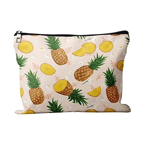 Yellow Pineapple Makeup Bag Summer Fruit Series Black Zipper Linen Cosmetic Bag Storage Bag Pen Bag Suitable for Cosmetics Toiletries, Pineapple, One Size Cover