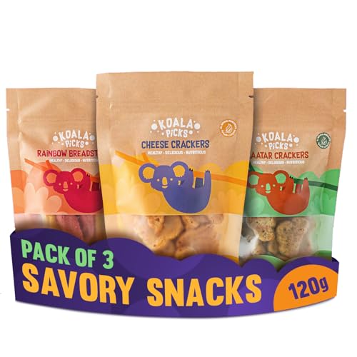 Koala Picks Healthy Snacks Combo 120g Cheese Crackers Zaatar Crackers Rainbow Breadsticks - 40g Each Wholesome Ingredients Perfect Snack for Kids & Adults
