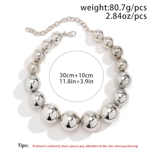 Gold Chunky Beaded Statement Necklaces for Women Exaggerated Oversized Thick Big Ball Bead Choker Trendy Bulky Bold Short Necklaces Wedding Accessory3