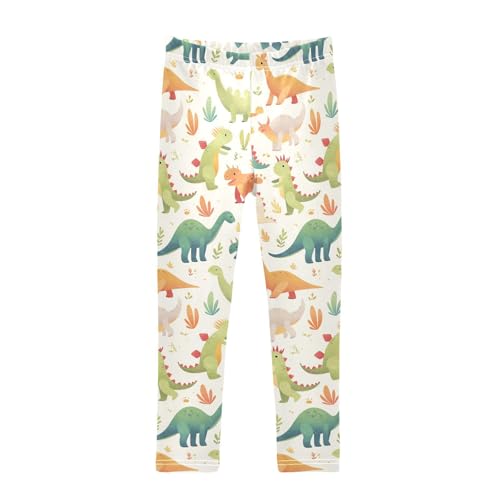 KLL Set Cartoon Watercolor Dinosaurs Toddler Girls Cotton Leggings Casual Full Length Yoga Pants Gym