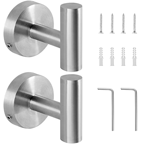 BELLE VOUS 2 Pcs Bathroom Towel Hooks - Stainless Steel Robe Lavatory Wall Mounted Hooks - Heavy Duty Hooks with Screws & Wall Plugs for Bathroom, Kitchen, Closet and Garage - Hang Coats, Clothes