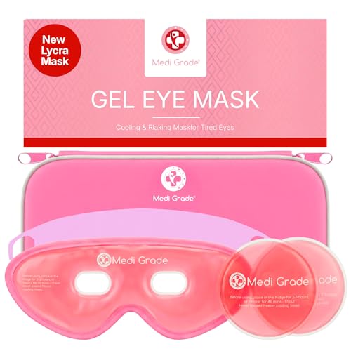 Medi Grade Antifaz de Gel Frío, Rosa – Máscara de Gel para Ojos Reutilizable, 2 Parches de Ojos para Bolsas y Ojeras, 1 Tejido de Licra, 1 Neceser – Relájate en Casa con Nuestro Antifaz Relajante