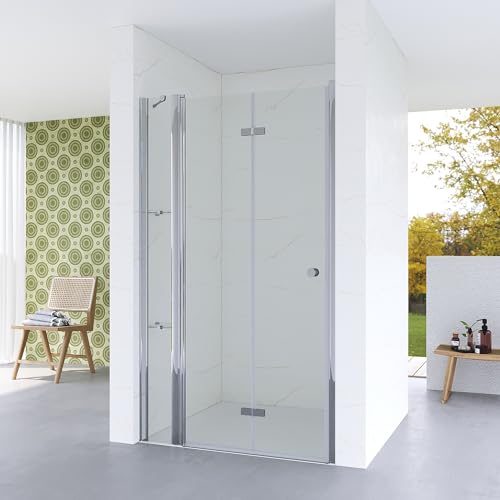 AQUABATOS Nischentür Dusche 105 cm Verstellbereich 102,5-105 cm Duschtür mit Festteil Falttür Drehfalttür Seitenteil Eckregale Duschwand Glas faltbar Duschabtrennung rahmenlos Sicherheitsglas 5 mm